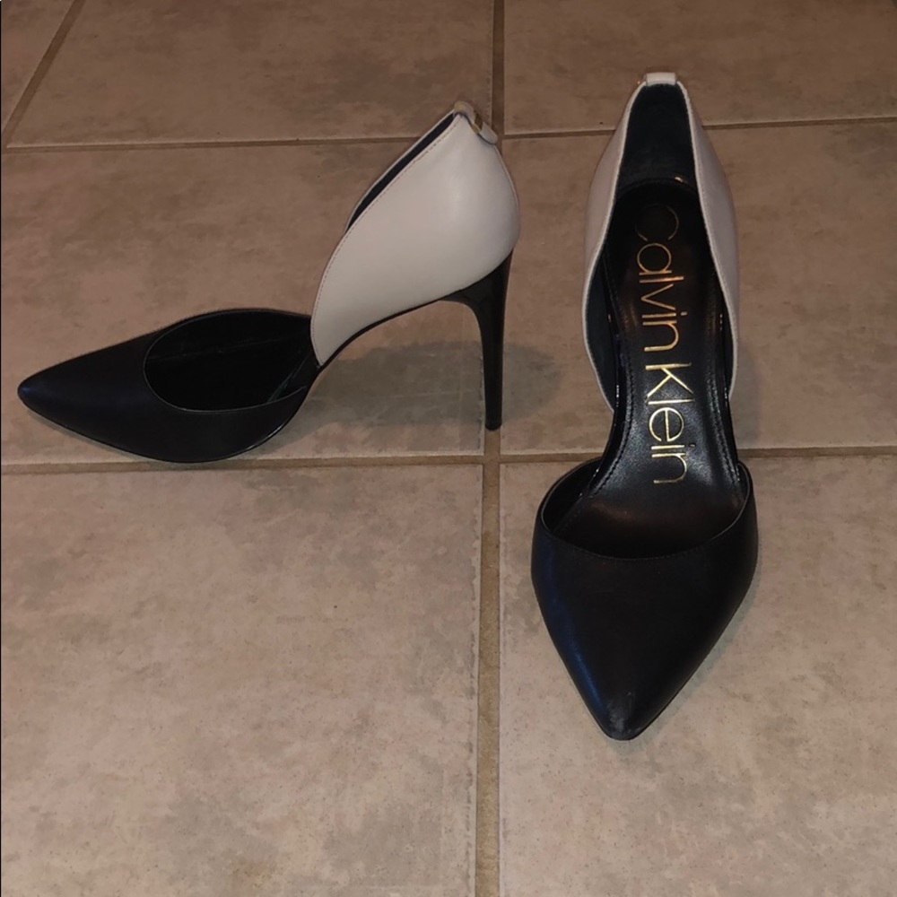 Black and white Calvin Klein heels